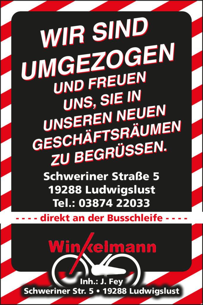 Wir sind umgezogen und freuen uns, Sie in unseren neuen Geschäftsräumen zu begrüßen. Schweriner Straße 5, 19288 Ludwigslust - direkt an der Busschleife.